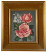 James Noble (Brit. 1919-1989) 'Study of two pink roses', oil on board, signed