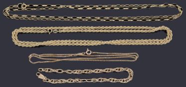 Four assorted gold chains