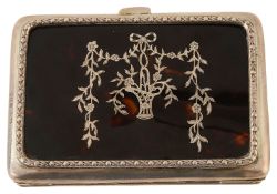 A 19th century tortoiseshell and silver inlay card case