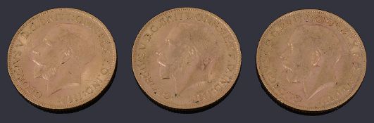 Three George V full sovereigns