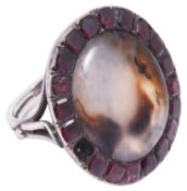 A rare Georgian agate and garnet mourning ring