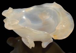 A Chinese polished and carved banded agate brush washer