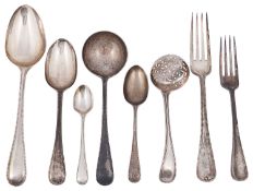 A Victorian and later matched Old English bead pattern part canteen of flatware