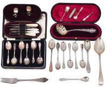 A small selection of silver to include assorted spoons and other items