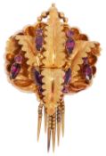 A Victorian Gothic-style amethyst spray and tassel brooch, c.1860