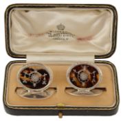 A pair of George V silver and tortoiseshell menu holders