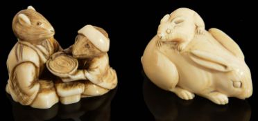Two late 19th/early 20th c. Japanese Meiji period carved ivory netsuke