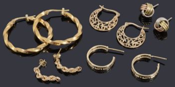 A collection of 9ct gold earrings