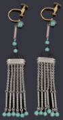 A pair of Art Deco white metal fringe drop earrings