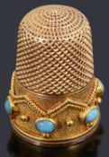 A Victorian gold and turquoise thimble