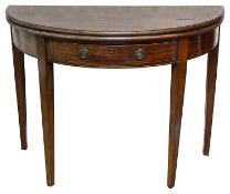A George III mahogany demi-lune fold over tea table