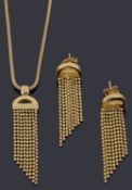 A gold necklace and matching earrings