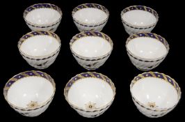 Nine Flight Worcester tea bowls c.1785