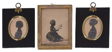 English school, late 18th c bronzed portrait of young child c.1780; 19th c pair of portraits c.1830