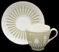 A late 18th century Wedgwood Jasper ware coffee cup and saucer c.1790