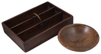 An early 19th century mahogany cutlery tray and a 19th century turned beechwood bowl