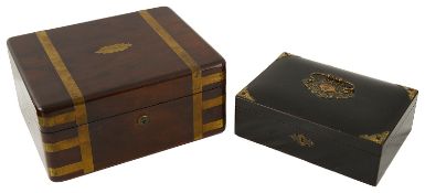 An early 19th c brass bound mahogany gentleman's campaign dressing box; other