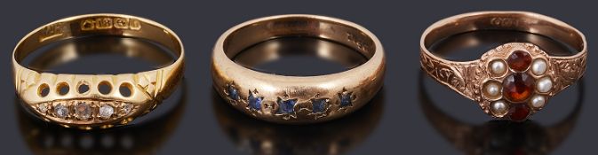 Three Victorian and later gold rings