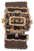 A Victorian gold enamel and woven hair-work bracelet