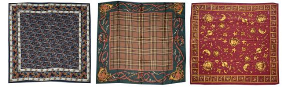 Three designer silk scarves