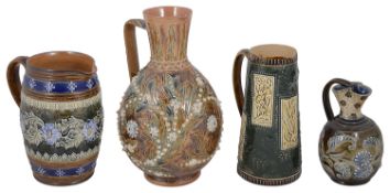 Four Doulton stoneware ceramic jugs