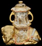 A Japanese Meiji period Satsuma elephant Koro and and cover