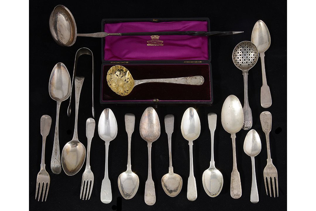 A collection of mostly George III silver flatware