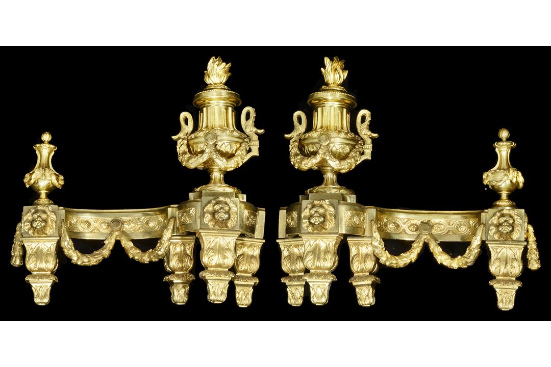 A pair of late 19th century French Louis XVI style ormolu chenets c.1900 - Image 1 of 2