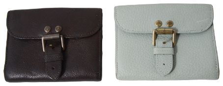 A vintage Mulberry pale green oak leather wallet; another vintage Mulberry brown oak leather wallet