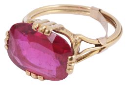 A French gold single stone synthetic ruby ring