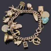 A 9ct gold charm bracelet with nineteen assorted charms