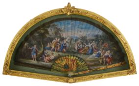 'The Gathering of Manna': An early to mid 18th century painted ivory double sided fan