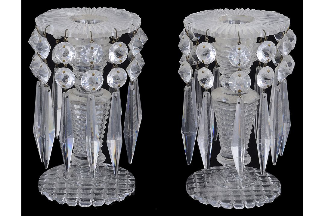A pair of late Regency Anglo-irish cut glass lustre candlesticks - Image 1 of 5