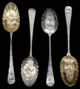 Four George III silver Old English pattern tablespoons