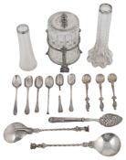 A pair of silver seal top spoons in 17th Century French style, Hanau marks; others