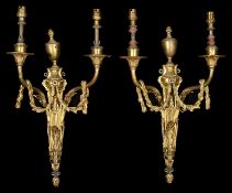 A pair of French Louis XVI style twin branch wall appliques