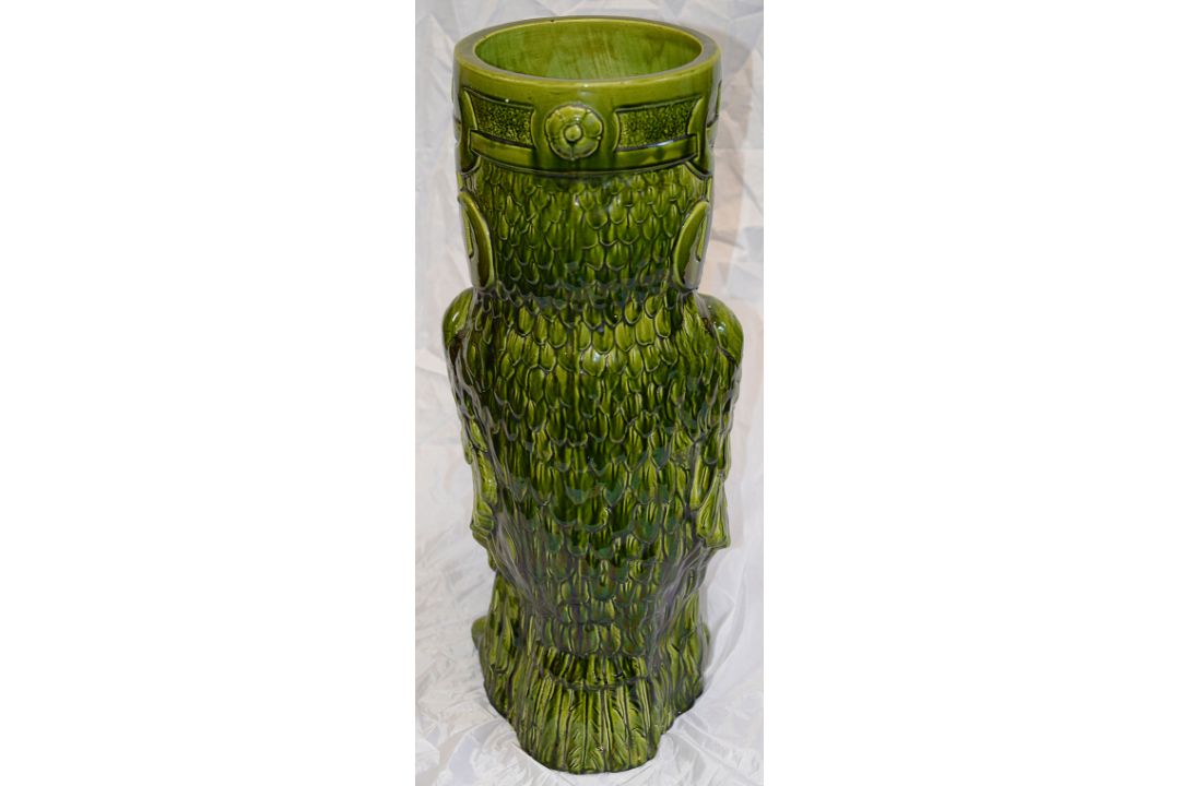 A late 19th century Bretby pottery majolica stick stand modelled as an owl - Image 2 of 2