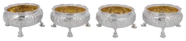 A set of four Victorian silver cauldron salts