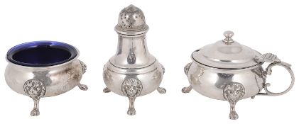 A George VI silver three piece cruet set