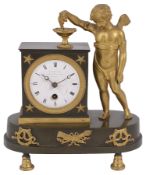 A Regency ormolu and patinated bronze figural mantel timepiece