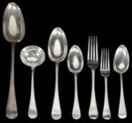 An early Victorian Old English pattern silver twelve setting canteen of flatware