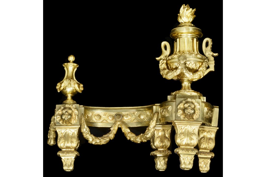 A pair of late 19th century French Louis XVI style ormolu chenets c.1900 - Image 2 of 2