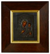 A late 19th century Russian School Icon of the Madonna and child, oil on panel