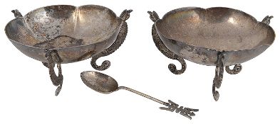 A pair of late 19th early 20th century Chinese Export silver bonbon dishes