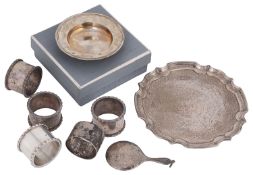 A mixed lot of 20th century silver to include a small armada dish and a small waiter and other items