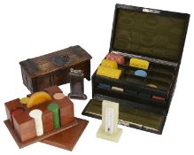 A collection of early 20th century items to include an Art Deco walnut gaming counter caddy