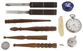 A collection of antique sewing and miscellaneous items