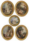 Five late 18th century stipple engravings printed in colour