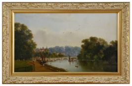 English school 'View of Henley bridge' 19th century unsigned, oil on board, framed