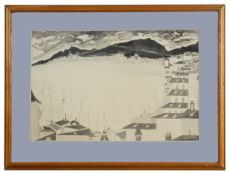 A coastal scene of a bay' pen and watercolour on paper